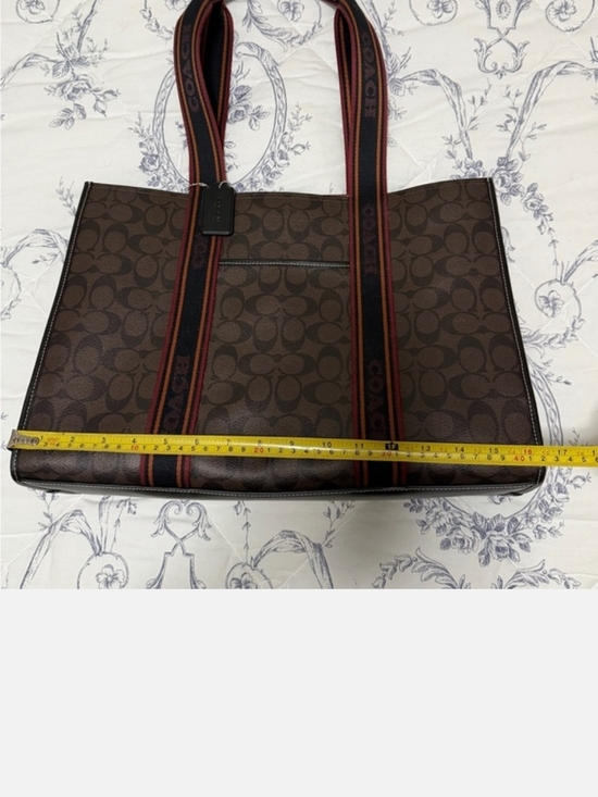 Coach Signature Canvas Large Tote in Brown with Maroon-Trim Straps - Picture 11 of 12